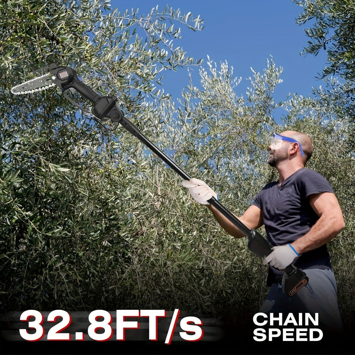 Cordless 4- and 6-Inch Pole Saw with Three Extension Sections, 90° Head, Two Batteries and Two Colors — image 2