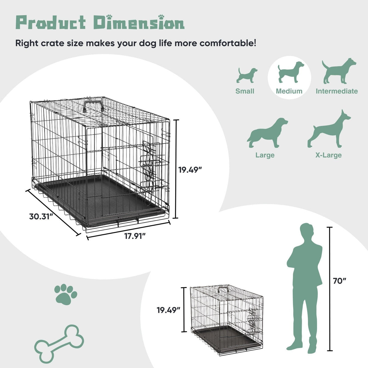 Folding Wire Dog Crate in 24, 30 or 36 Inches with Divider, Removable Tray and Door Options — image 12