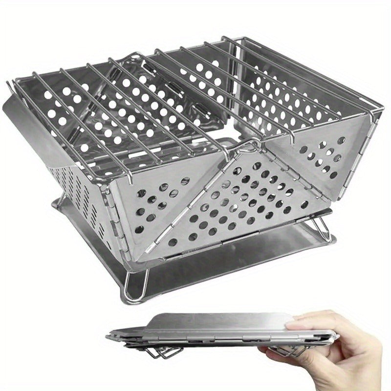 Wood Burning Camp Stove Portable Stainless Steel, Mini Folding Charcoal BBQ Grill, Camping Wood Stove Burner — image 2