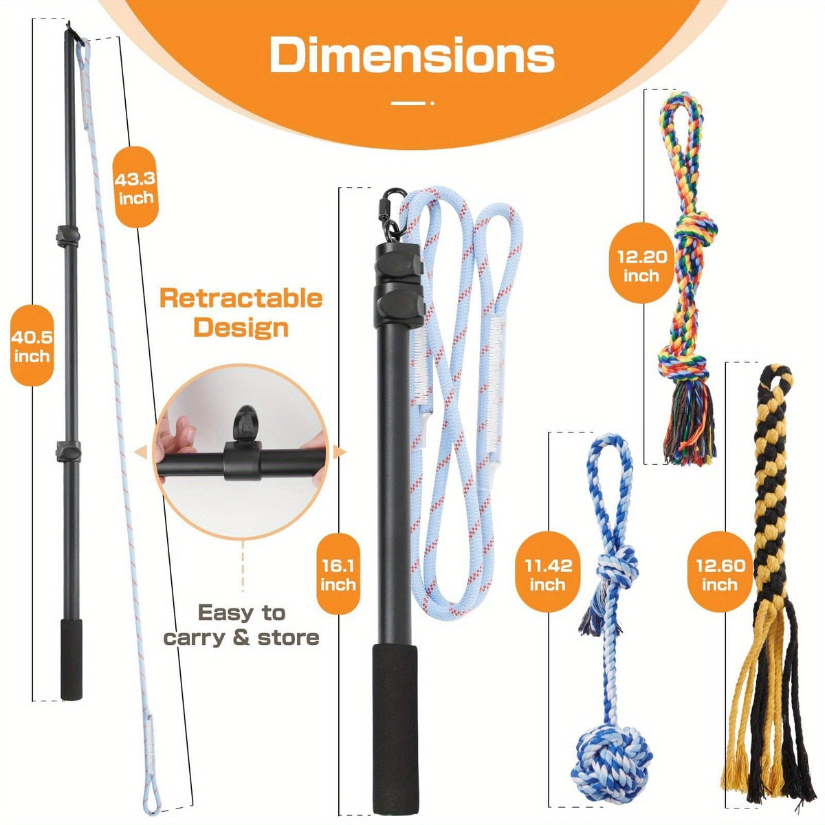 Dog Toy Telescopic Aluminum Flirt Pole with Reinforced Nylon Rope and Three Detachable Interactive Toys — image 6