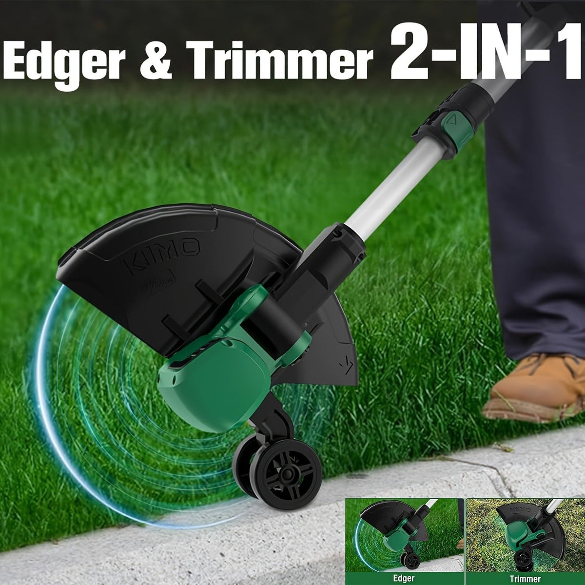 String Trimmer Cordless 2-in-1 Weed Wacker & Lawn Edger with Wheels, KIMO Brushless Motor 20000 RPM — image 2