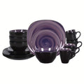 16-Piece Square Stoneware Dinnerware Set with Black Trim
