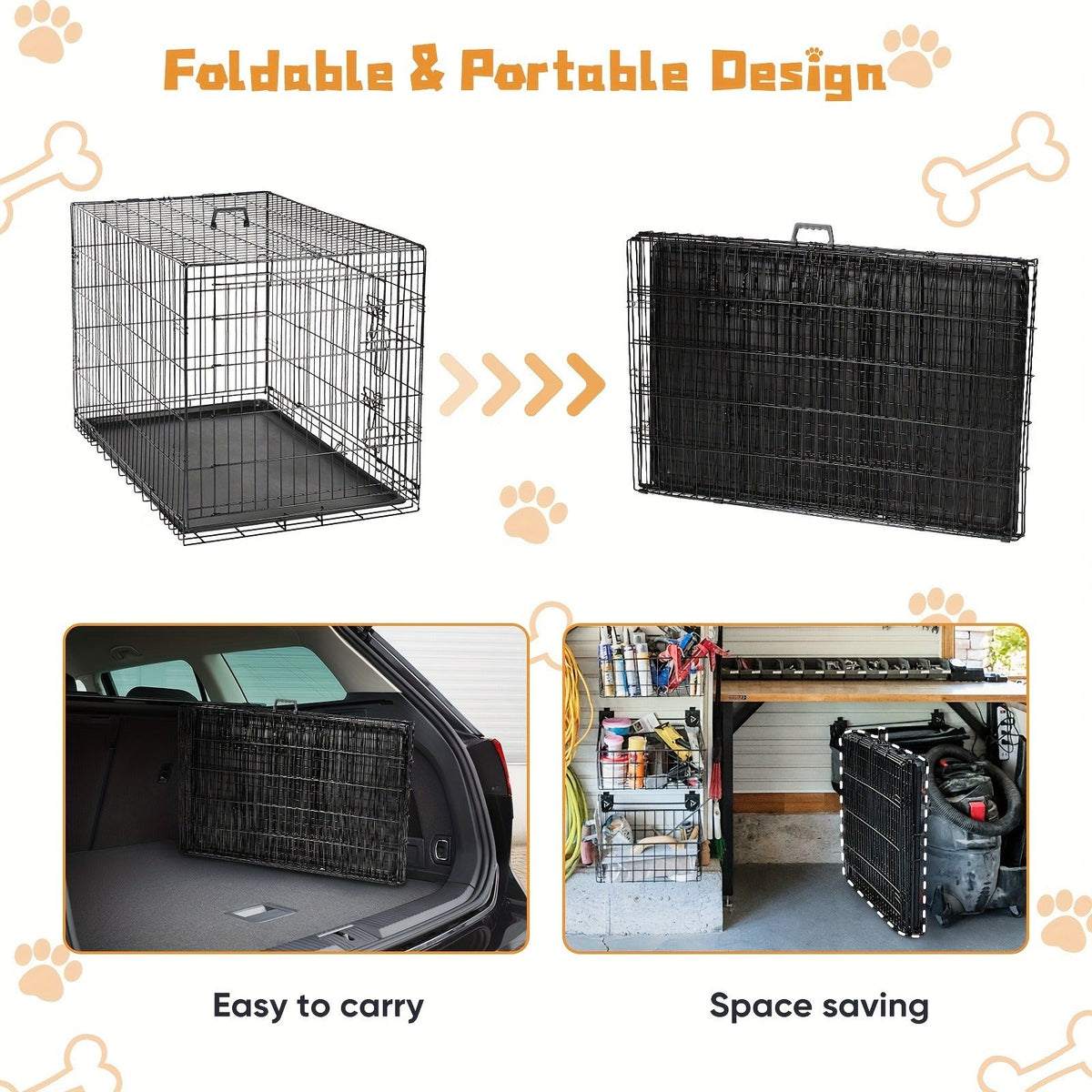 Folding Wire Dog Crate with Divider, Pull-Out Tray, Two Doors and Five Sizes from 24.41 to 48.4 Inches — image 18