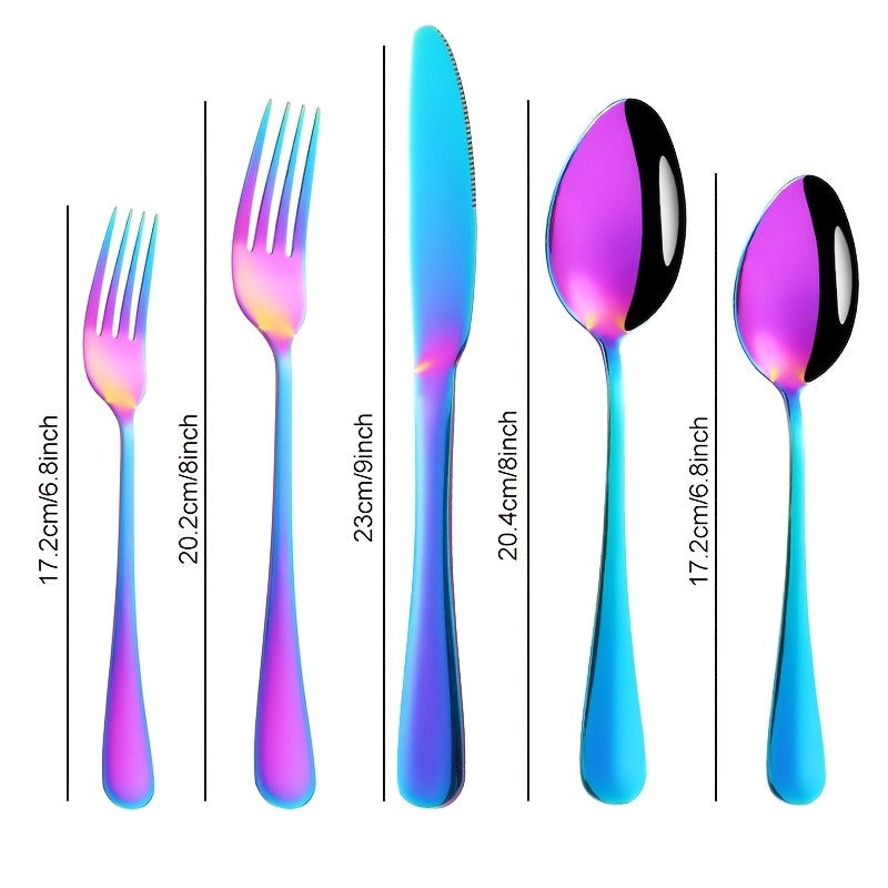 60-Piece Rainbow Flatware Set with Five Utensil Forms in Twelve-Piece Rows for Complete Table Settings — image 2