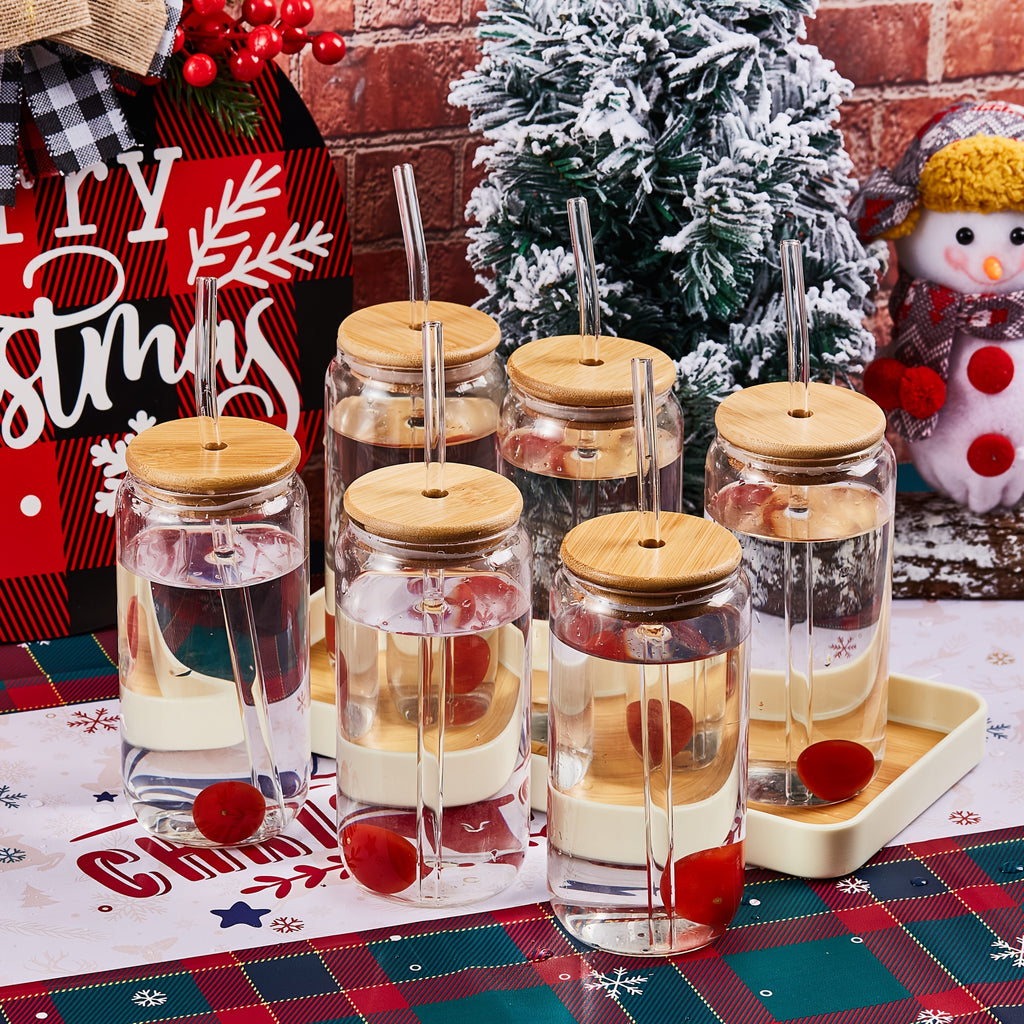 Drinking Glasses Set with Lid and Straw 550ml Oval Glass Cups 4 or 6 Piece, for Home Cooking, Dining and Outdoor Meals — imag
