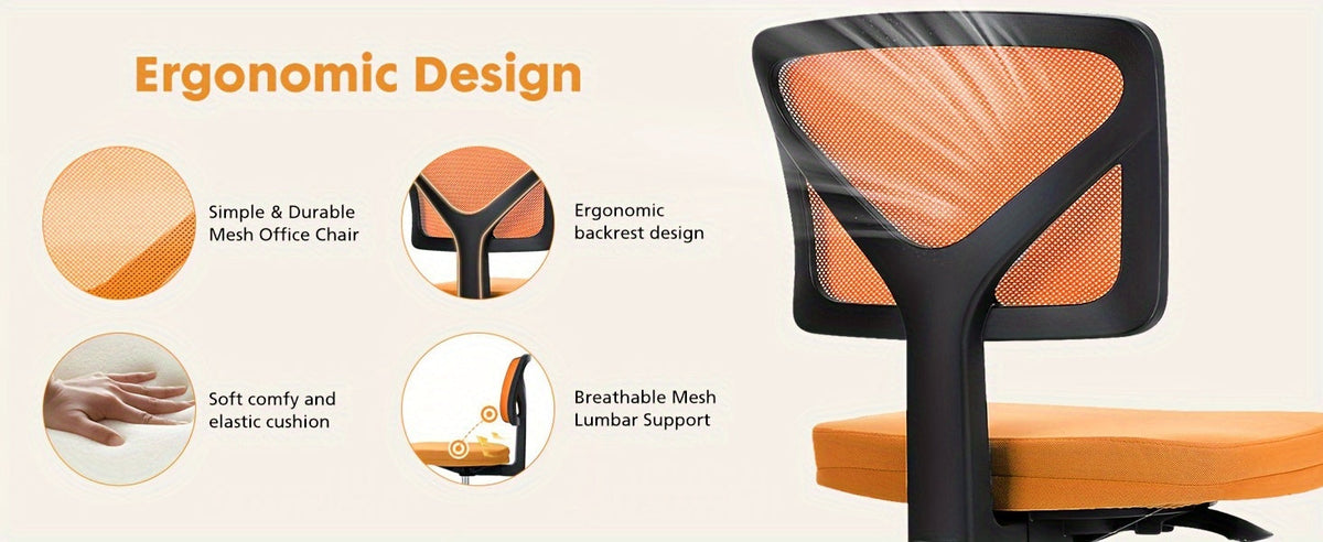 Ergonomic Armless Office Desk Chair Mesh Swivel Rolling Chair with Wheels
