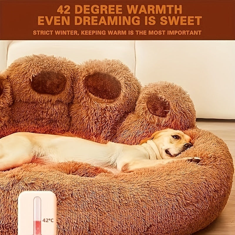 Bear-Paw Round Plush Pet Bed in Coffee, Pink or Gray with Four Weight-Labeled Size Options — image 12
