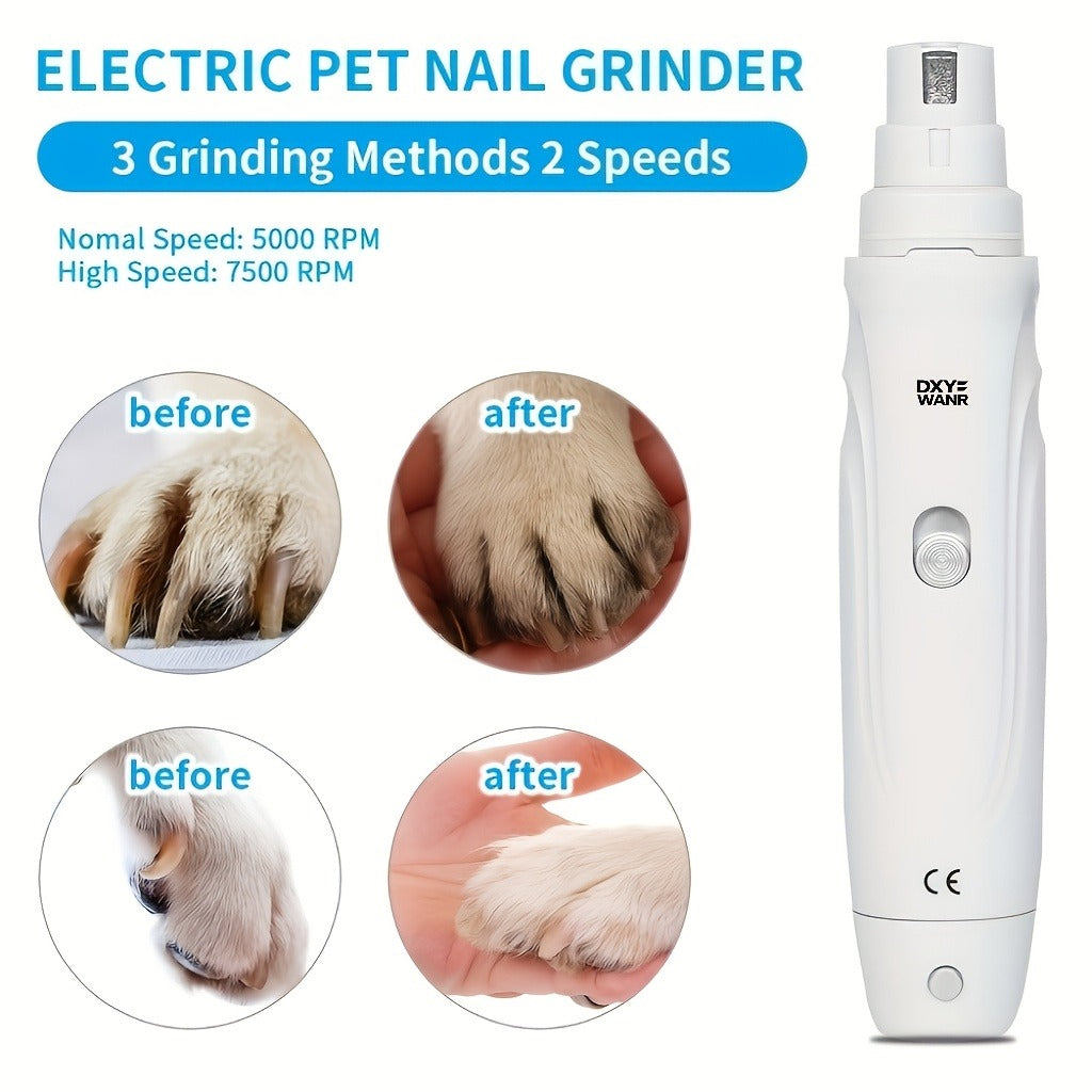 Pet Nail Grinder, DXYE WANIR Rechargeable Two-Speed Tool with Three Port Sizes and White Finish — image 4