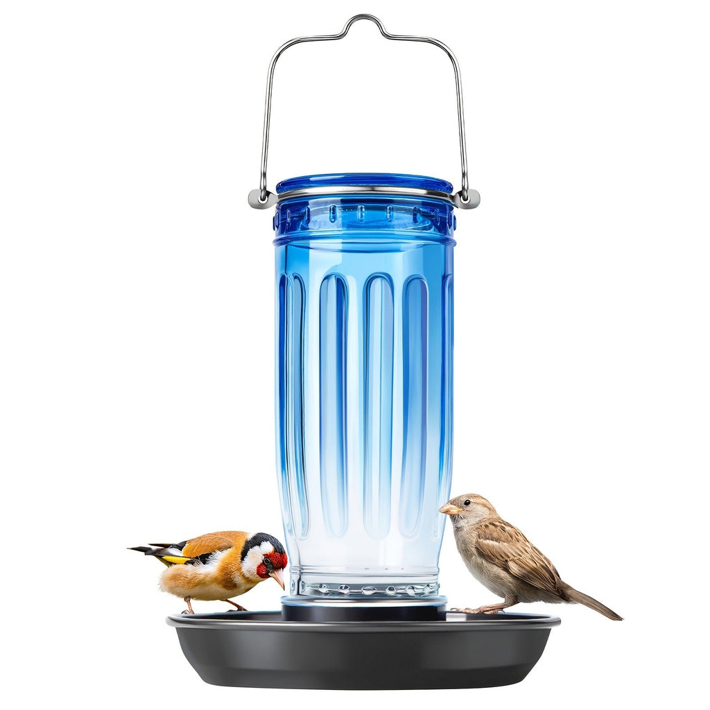 Bird Waterer Outdoor Hanging Glass Wild Bird Water Dispenser with Metal Handle – Gravity Fed Garden Yard Patio Tree Bird Feed