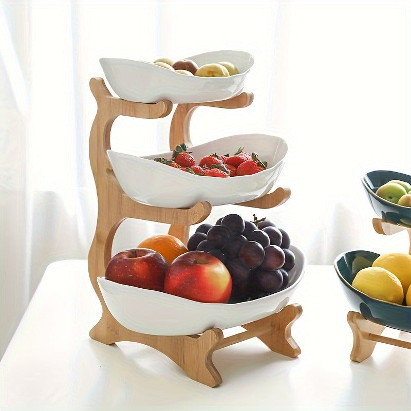 Fruit Stand 2/3-Tier Plastic Tiered Tray | Elegant Candy Display Snack Bread Bowl for Kitchen Living Room | Space-Saving Coun