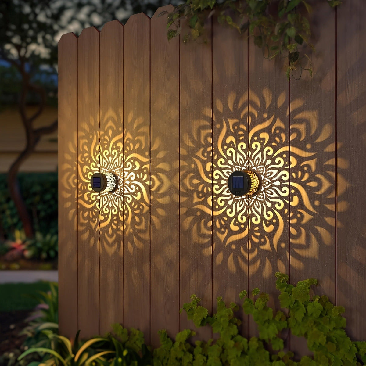 Solar Garden Lights IP65 Mandala Metal Wall Lanterns with Pattern Projection in 1/2/4 Packs for Fence Decor — image 4
