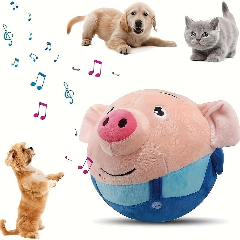 Dog Toy USB-Rechargeable Rolling Pig Plush Ball with Vibration, Swinging and Sound Effects in Two Colors — image 9