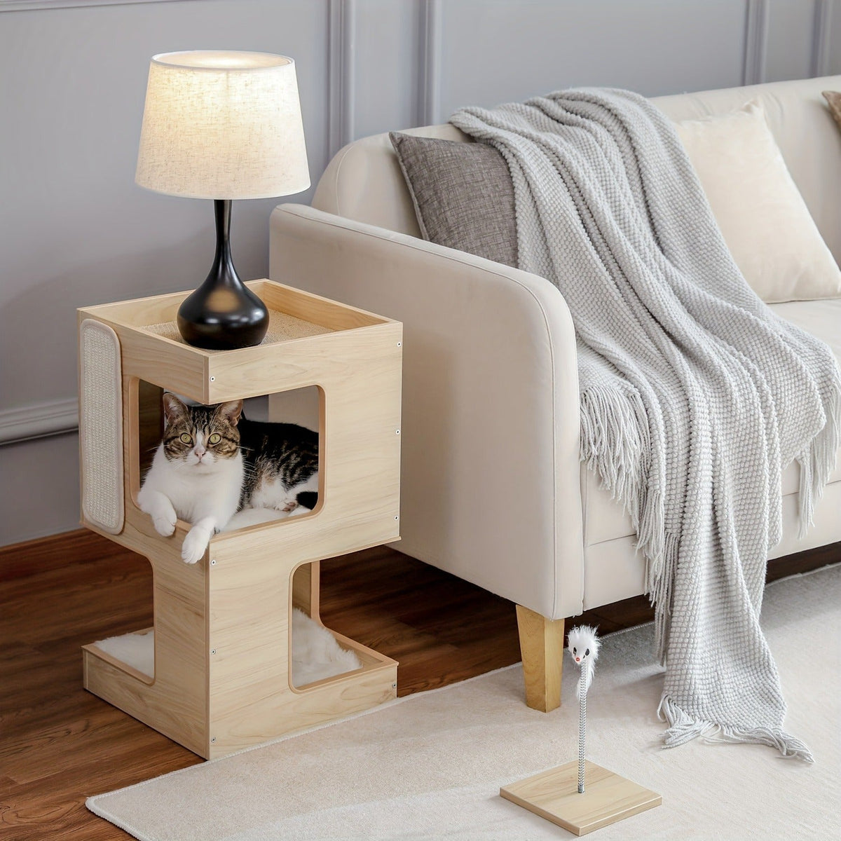 23.6-Inch Wood-Look Cat Tree Bed with Three Levels, Removable Soft Mats and Brown Finish for Indoor Cats — image 10