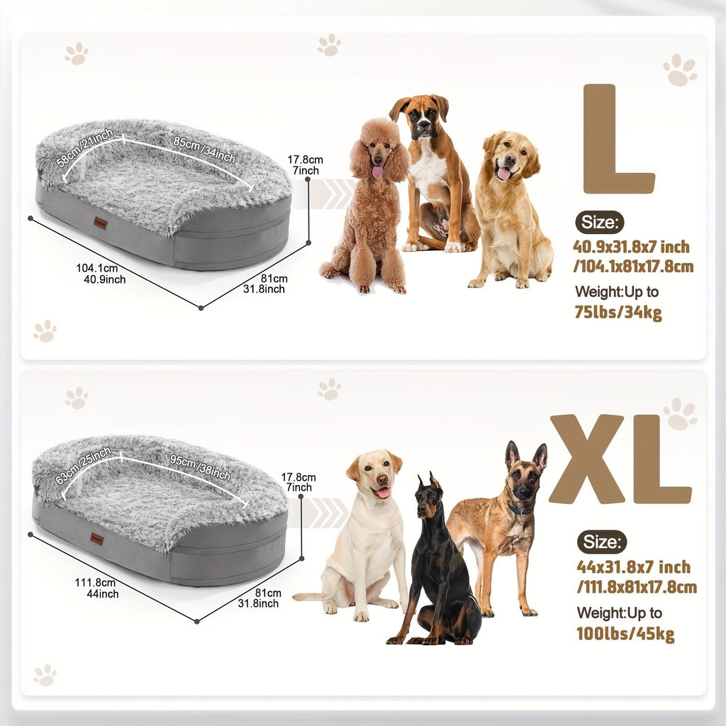 Egg-Crate Foam Dog Bed with Plush Bolsters and Rectangle or Semicircle Large-Size Shape Options — image 6
