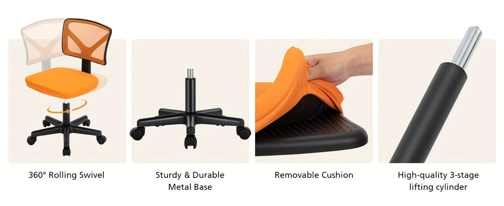 Ergonomic Armless Office Desk Chair Mesh Swivel Rolling Chair with Wheels