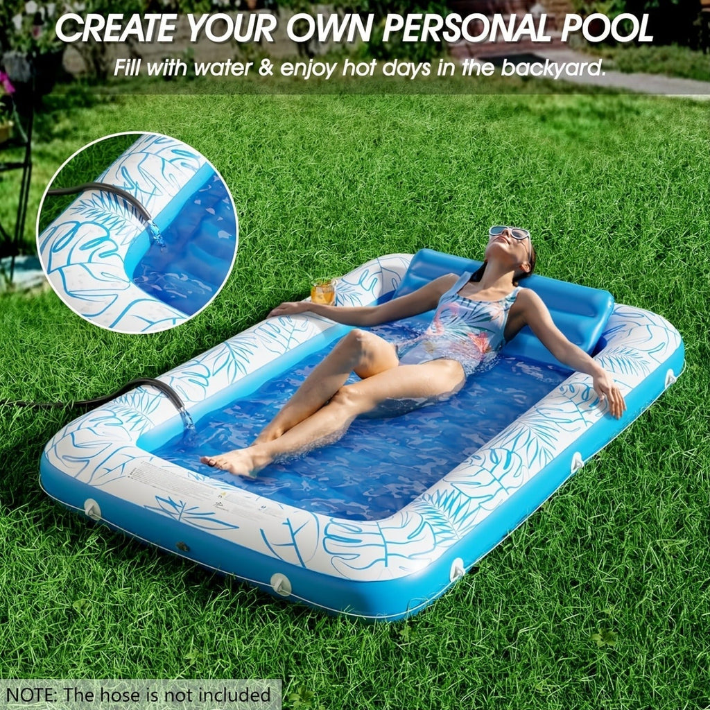 Tanning Pool Float 4-in-1, Inflatable Sunbathing Lounger with Detachable Pillow, Cup Holder & Wrap Rope — image 3