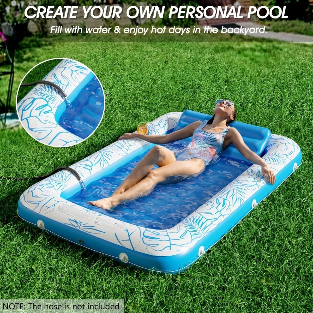 Tanning Pool Float 4-in-1, Inflatable Sunbathing Lounger with Detachable Pillow, Cup Holder & Wrap Rope — image 3
