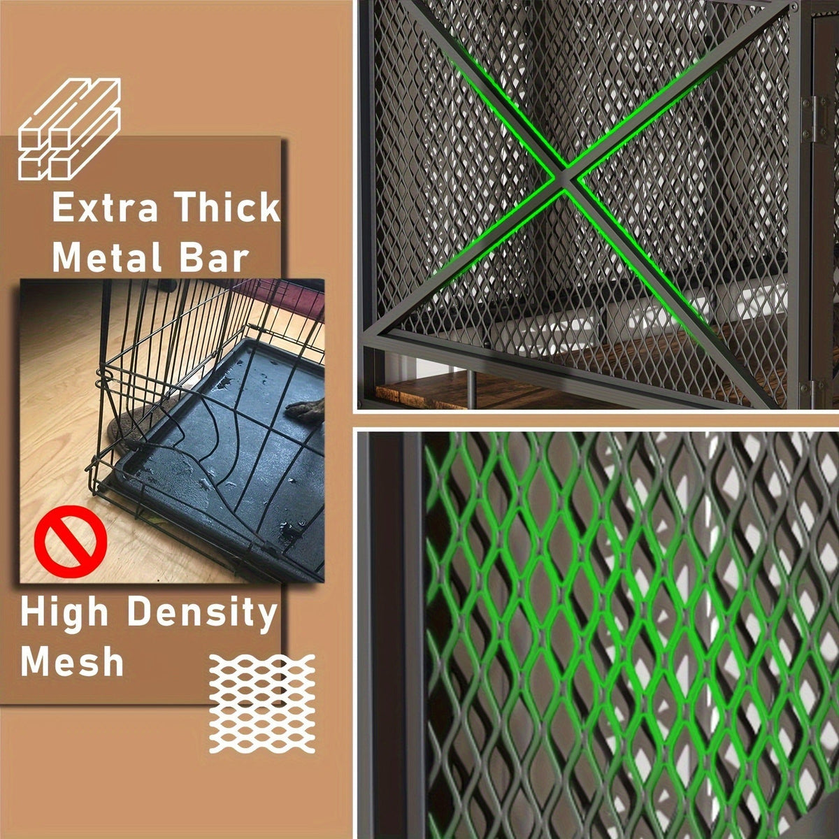 43-Inch Corner Dog Crate Furniture with Vintage Wood-Look Top, Metal Mesh Sides and Side Doors — image 6
