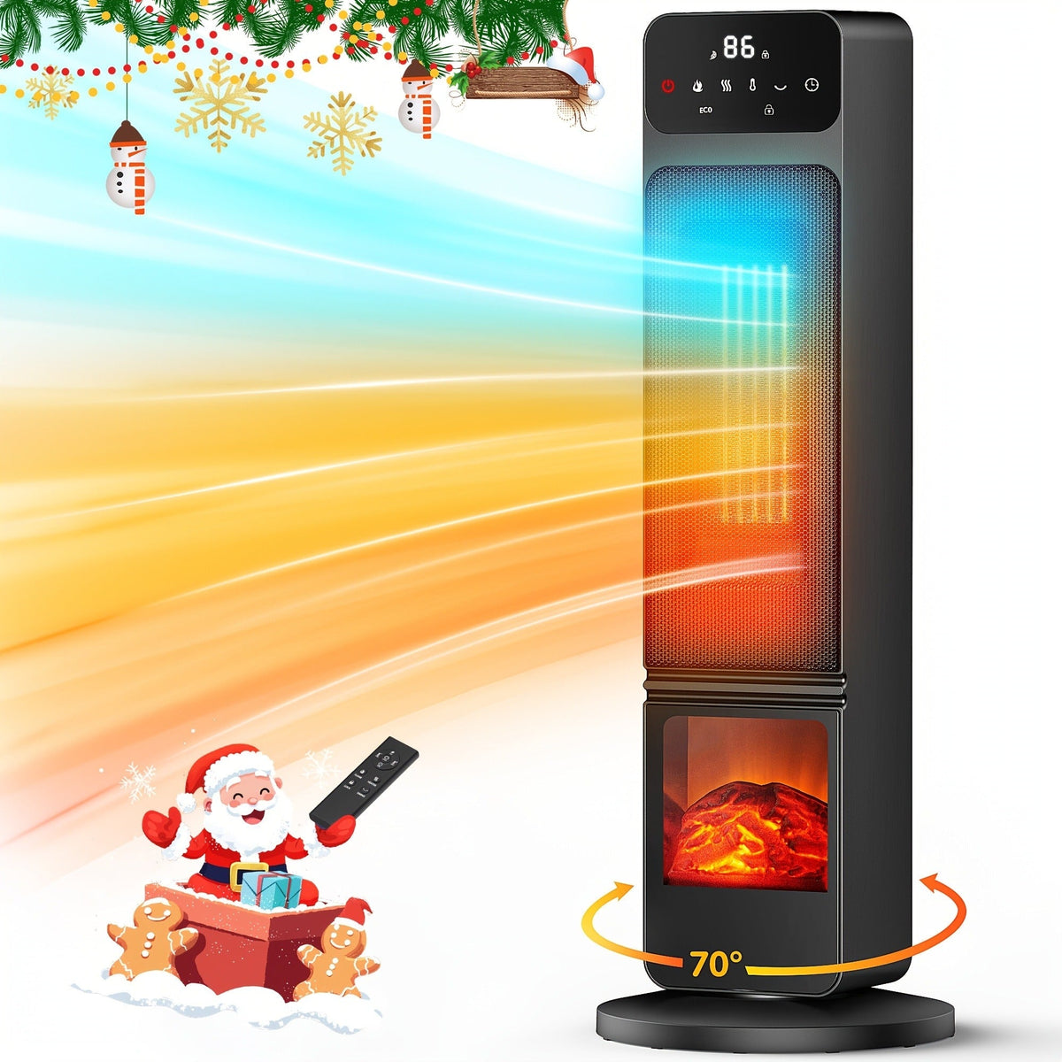 Electric Fireplace Space Heater 1500W, Portable Indoor Heater with 3D Flame Effect, 12H Timer, Heating & Fan Modes for Home &