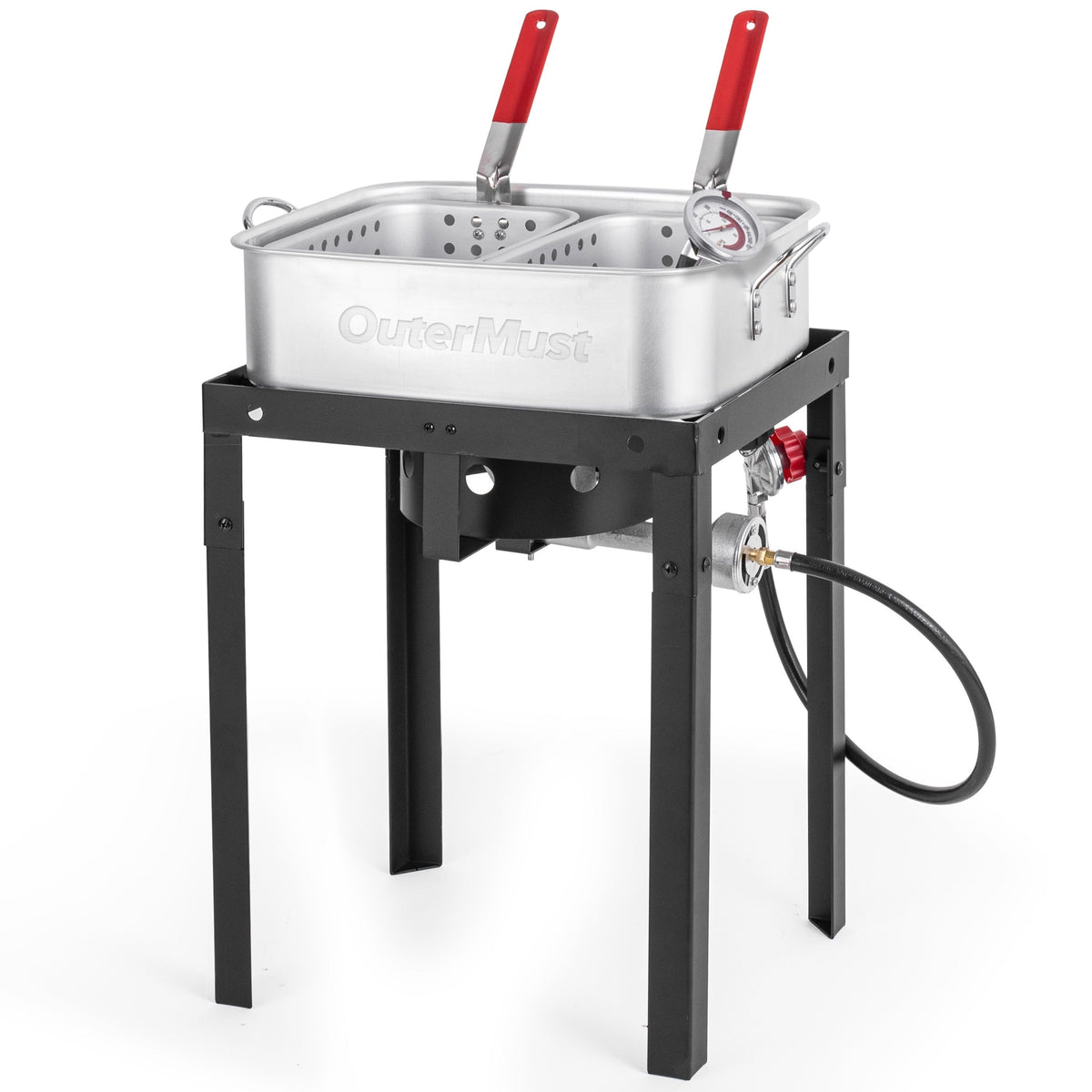 Outdoor Deep Fryer 18 Qt Dual Basket Propane Fish Fryer 58000 BTU Cast Iron Burner with Stand for BBQ Camping Tailgate — imag