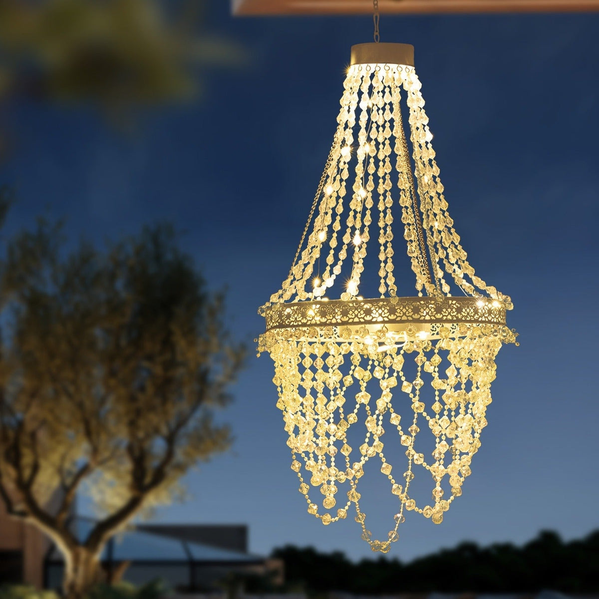 Solar Outdoor Lights 54-LED Hanging Crystal Chandelier in 6-Tier, Oval or Round Style for Gazebo Decor — image 4