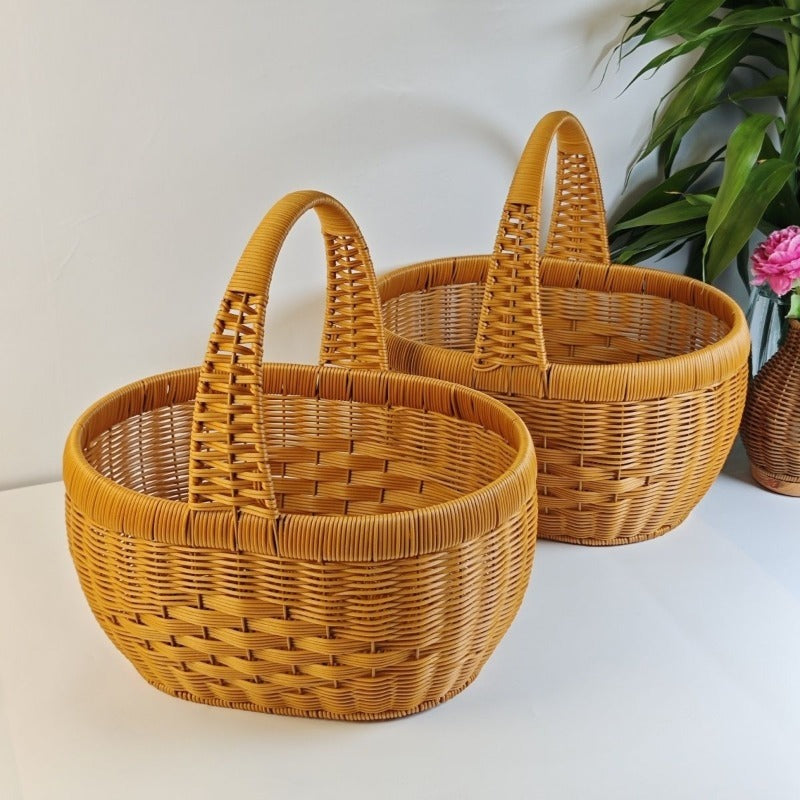 Rattan Basket Woven Shopping Basket with Handle – Extra Large Handcrafted Picnic Basket for Fruits, Eggs, Vegetables — image 