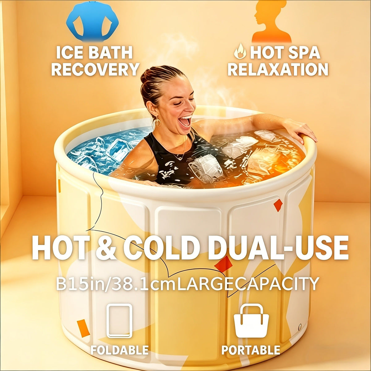 Thermal Insulated Bathtub Foldable Non-Inflatable for Adults – Hot & Cold Dual Use, Ice Bath Muscle Relief & Warm Soak — imag
