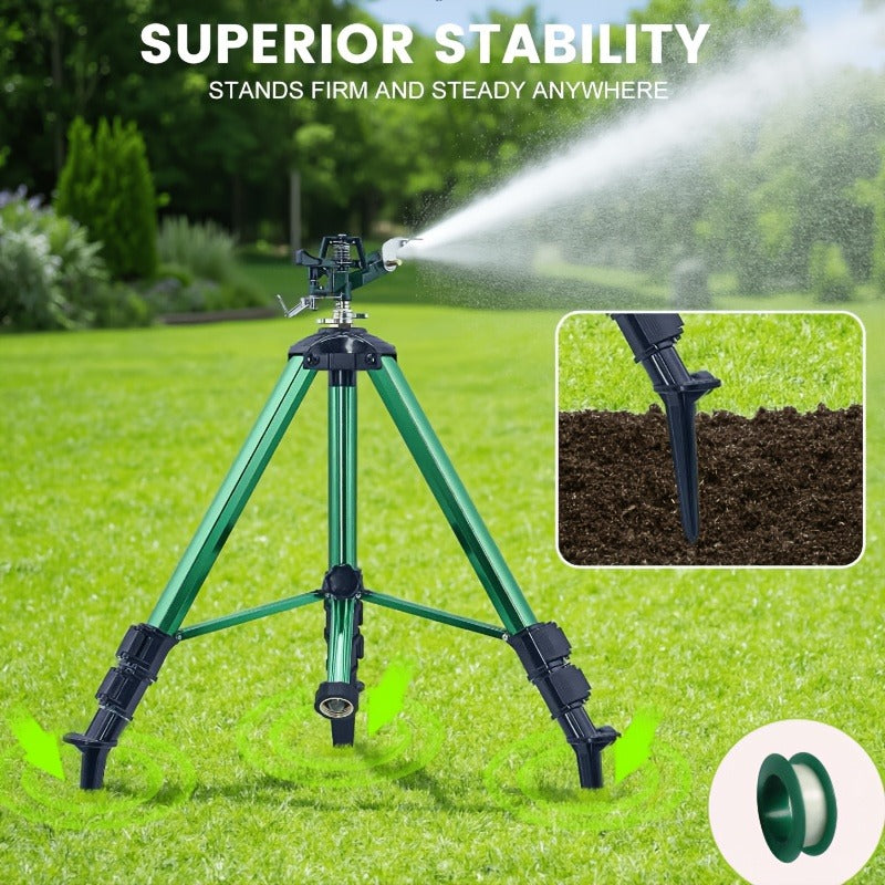 Impact Sprinkler Tripod 360° Zinc Head Lawn Yard Irrigation Flip Lock, for Garden, Lawn and Yard Watering — image 1