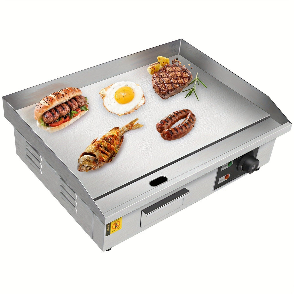 Flat Top Griddle 22 Inch 1600W Electric Countertop Teppanyaki Grill Non-Stick Stainless Steel Commercial for Garden, Patio an