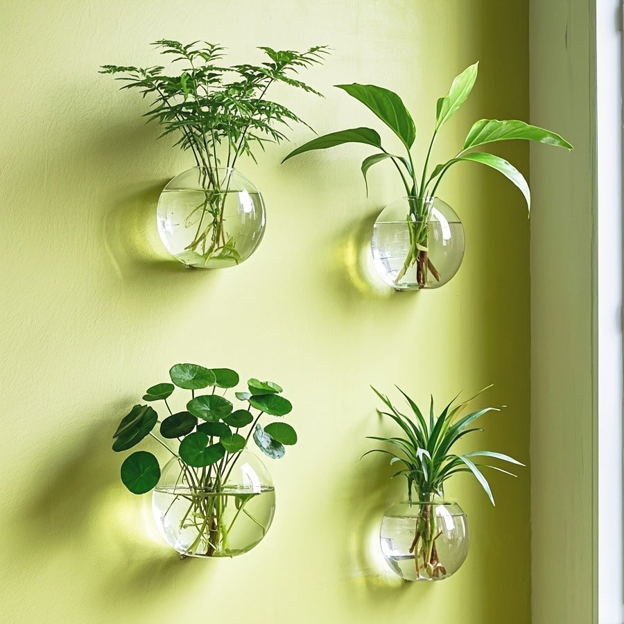 Wall Hanging Glass Terrarium Planter Oblate Flower Vase for Hydroponics Plants Bathroom Home Office Living Room Decor Set of 