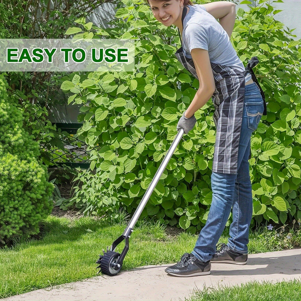 Wheeled Lawn Edger Manual Rotary Trimmer with 3/4-Section Stainless Steel Handle – Walk-Behind Grass Edger for Sidewalk — ima