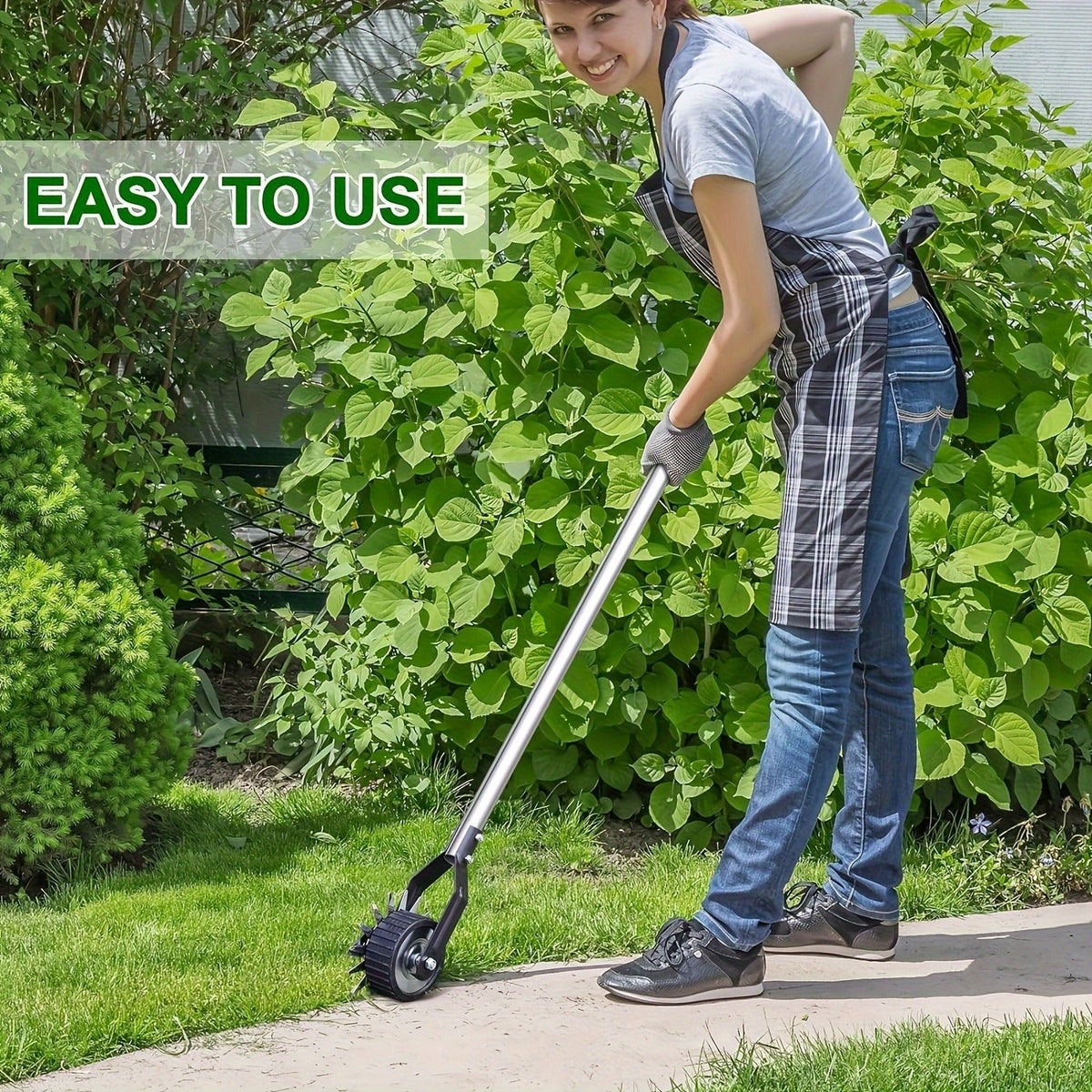 Wheeled Lawn Edger Manual Rotary Trimmer with 3/4-Section Stainless Steel Handle – Walk-Behind Grass Edger for Sidewalk — ima