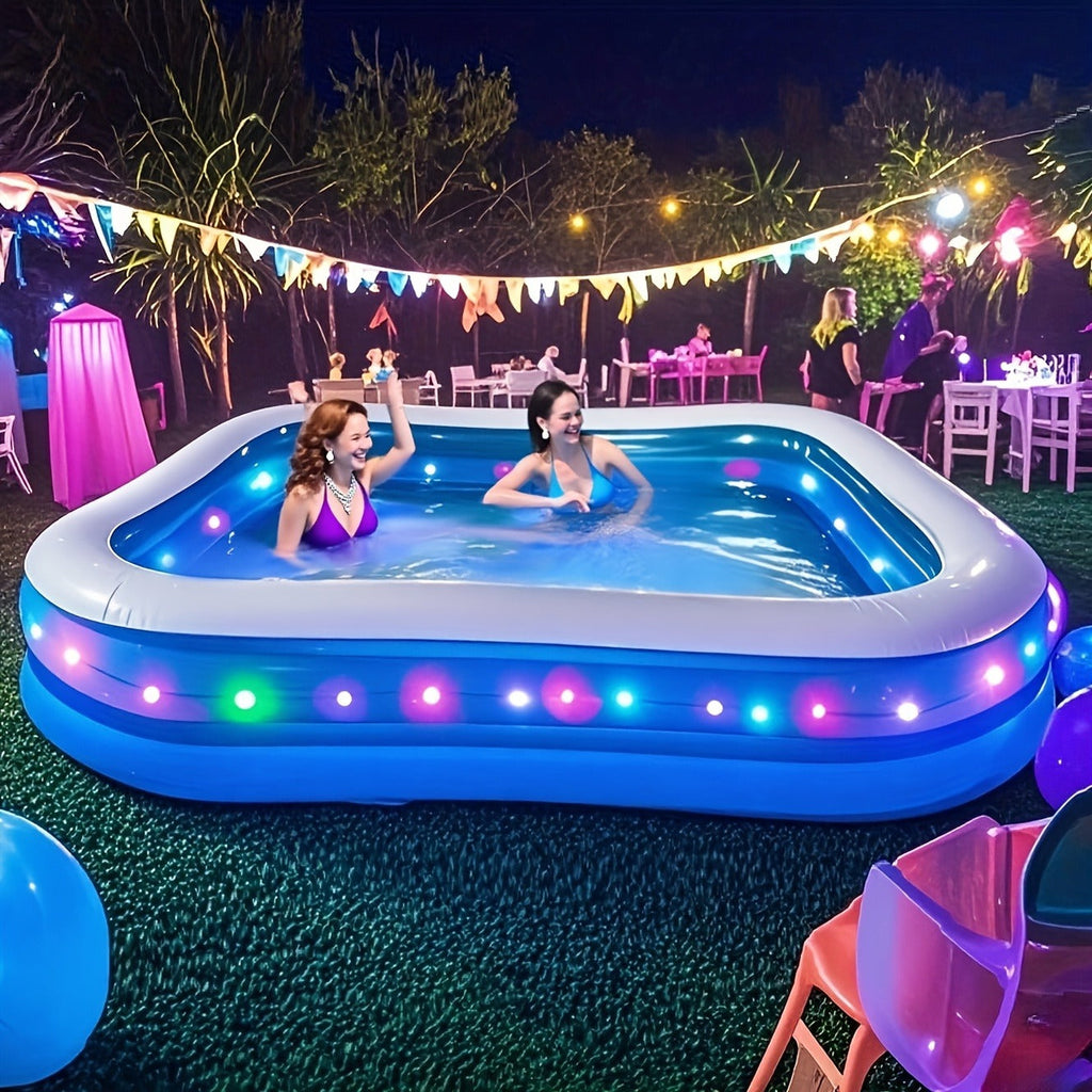 Inflatable Swimming Pool Glow Night Light PVC Reinforced Thickened Fast Setup Outdoor Backyard Party Pool for Adults Kids Fam