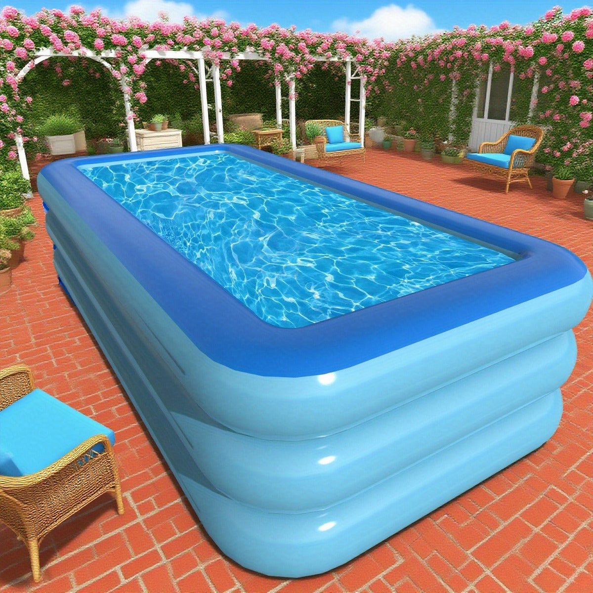 Inflatable Pool XL Extra Large Backyard Swimming Pool 3-Chamber Thick PVC Family Pool for Adults Kids Summer Outdoor Fun Mult