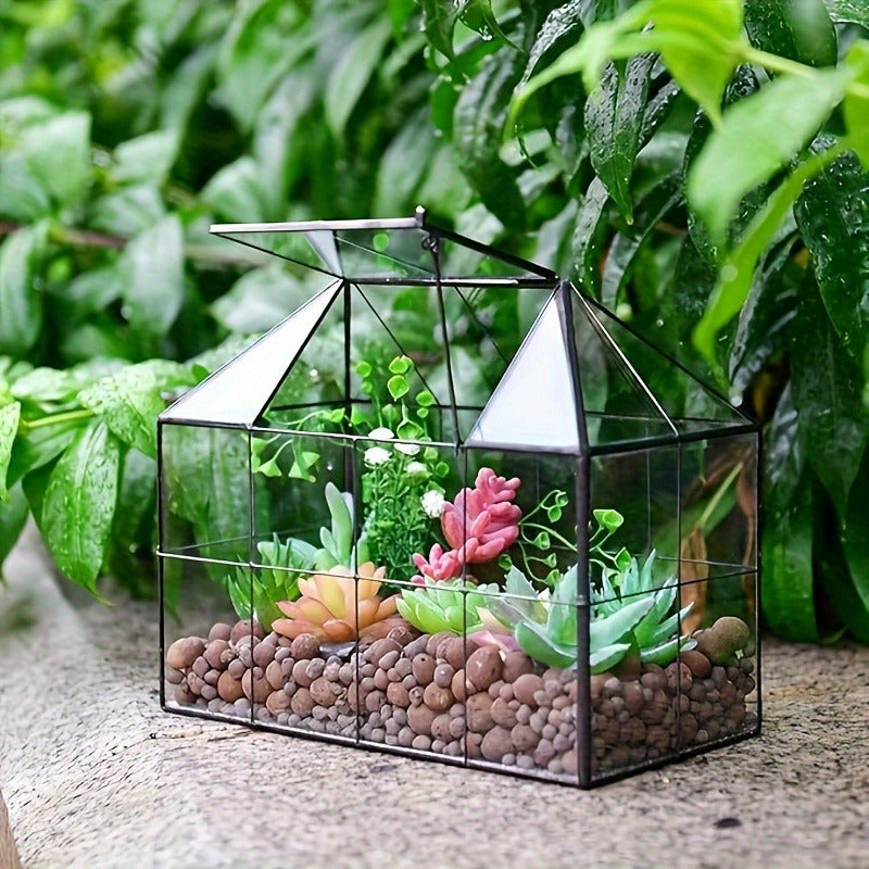 Geometric Glass Terrarium with Swing Lid 9.84x5.31x7.87 Inch Victorian Wardian Case for Succulents Cactus Air Plants Ferns In