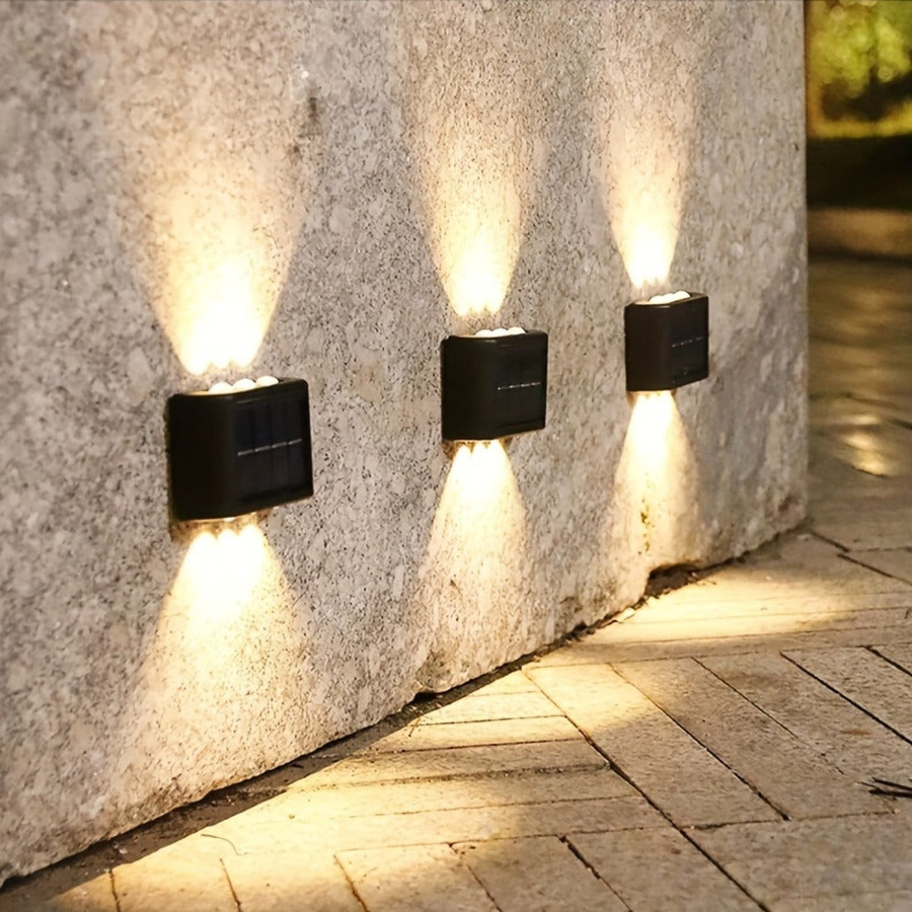 Solar Wall Light Outdoor 8 Pack 6 LED Deck Fence Garden Lamp Waterproof Auto Dusk to Dawn Courtyard Pathway Garage Yard Decor