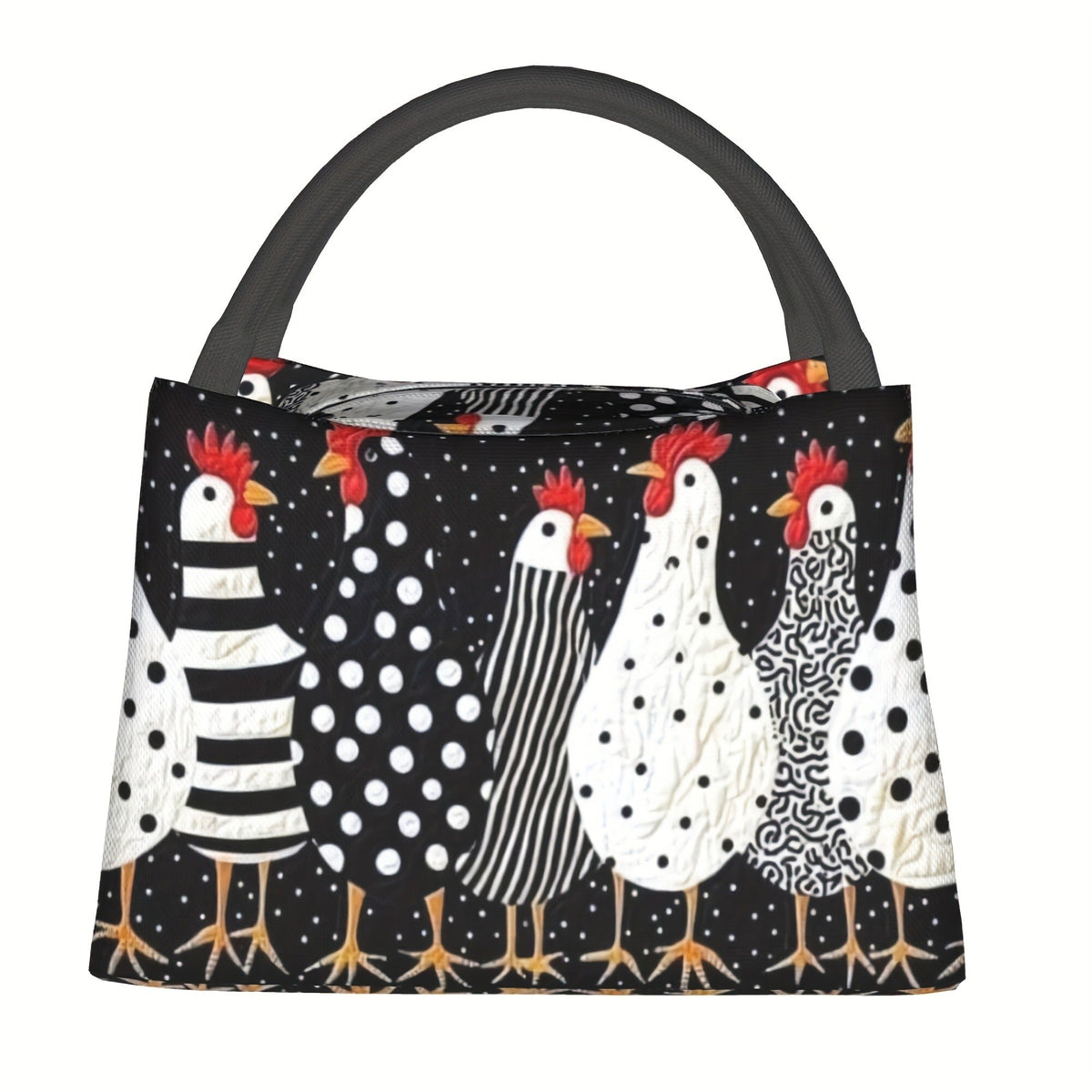Chicken Print Lunch Bag Tote, 11 x 6.3 x 6.7 Inches with Top Zipper and Dual Carry Handles — image 1