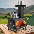 Camp Stove Wood Burning 2-in-1 Outdoor Cookstove & Heater, Carbon Steel, Glass-Ceramic Window, Dual Cooking Positions — image