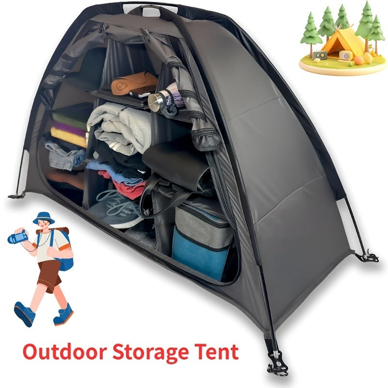 Camping Tent Organizer 9-Shelf with Zippered Flap – Hanging Storage Rack for Shoes, Gear & Dining, Fits Most Tents, Brown & G