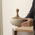 Ceramic Storage Jar with Solid Wood Lid