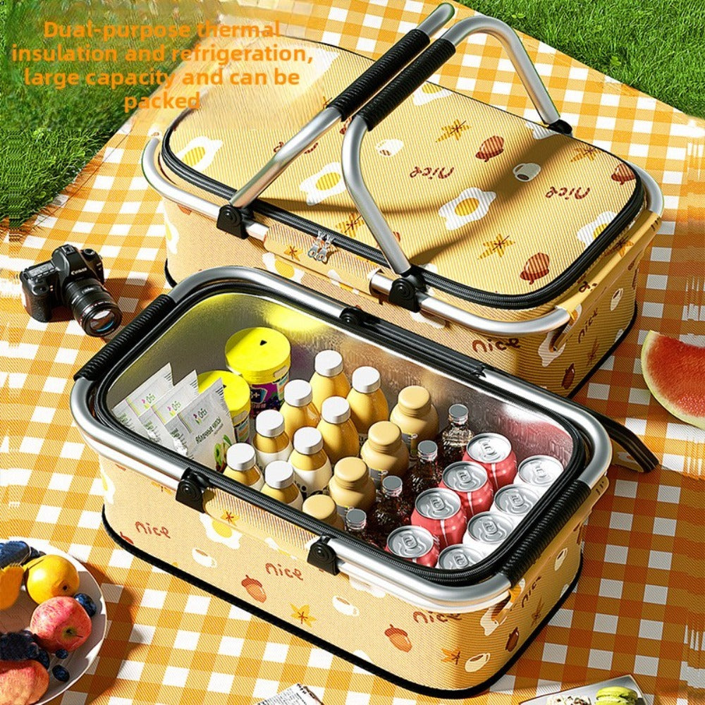 Insulated Picnic Box with Aluminum Frame – Collapsible Thermal Camping Storage Basket for Outdoor Picnic, BBQ — image 5