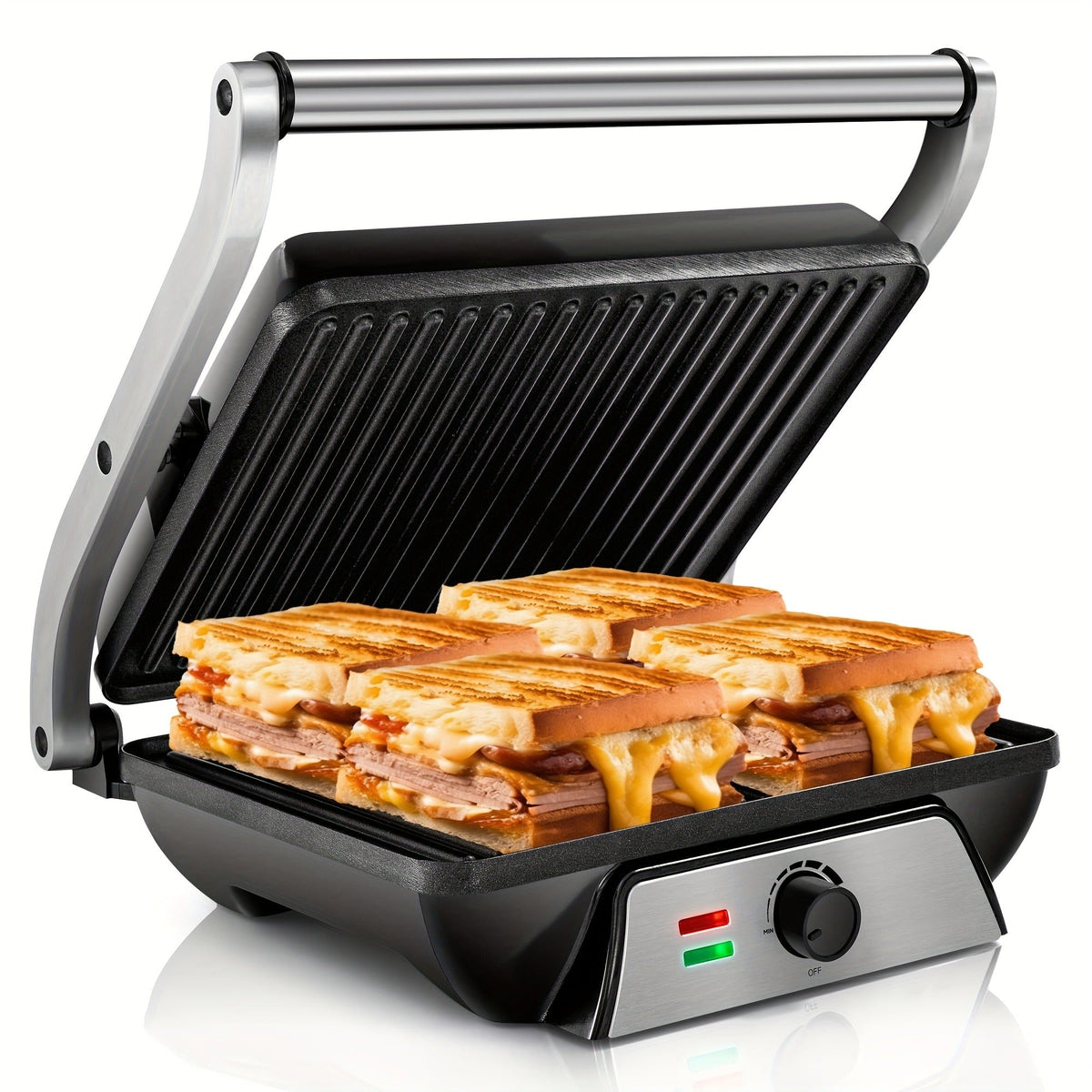 Sandwich Maker 3-in-1 Mini Indoor Grill & Panini Press, Non-Stick 180° Opening, Floating Hinge, 60-Min Timer — image 6