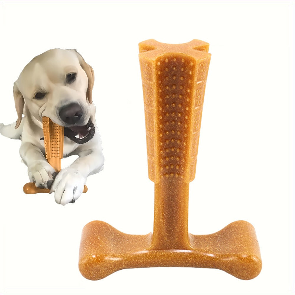 T-Shaped Textured Dog Chew Toy in Brown with Raised Nubs and Approx. 7.28 x 5.59-Inch Size — image 1