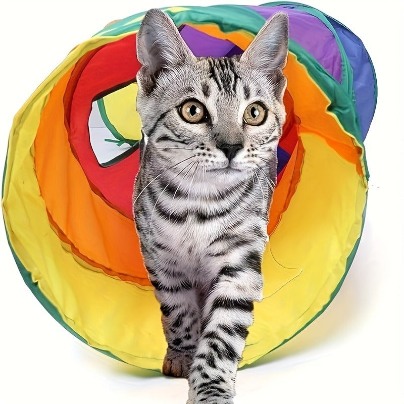 Cat Toy Rainbow Tunnel in S-Shaped or Three-Way Layouts with Peek Holes, Ball and One or Two-Pack Options — image 10