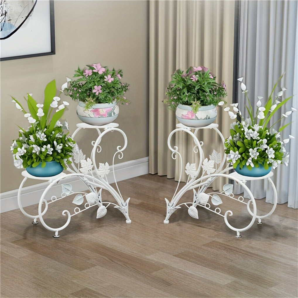 Two-Piece Half-Heart Metal Plant Stand Set with Four-Tier Pot Display for Garden, Patio or Home — image 3