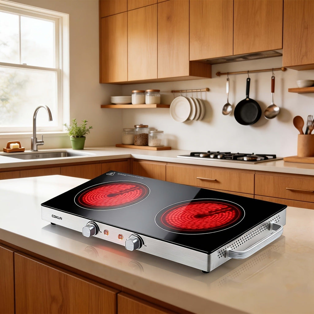 Portable Electric Stove Stainless Steel Single Burner Hot Plate with Temperature Control for Home Cooking, Dining and Outdoor