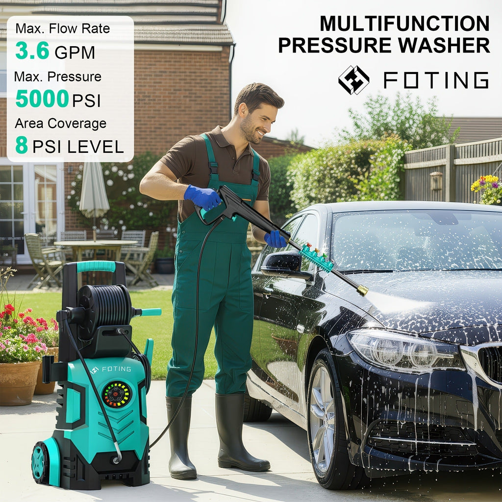 Pressure Washer 5000PSI Electric Power Washer 2.4-3.6GPM Adjustable 8-Level Touch Screen 34" Tall for Garden, Patio and Yard 