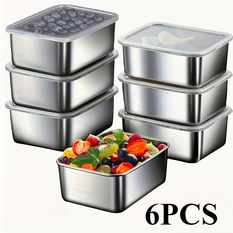 Food Storage Containers with Lids, Six-Piece Stainless Steel Square Set with Fitted Lids and Nested Storage Design — image 2