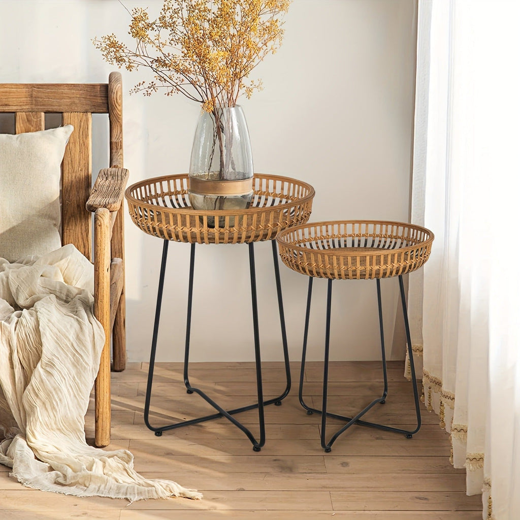 Side Table Rattan Collection with Bamboo-Woven Tops, Metal Bases and 18- or 20.4-Inch Options — image 6