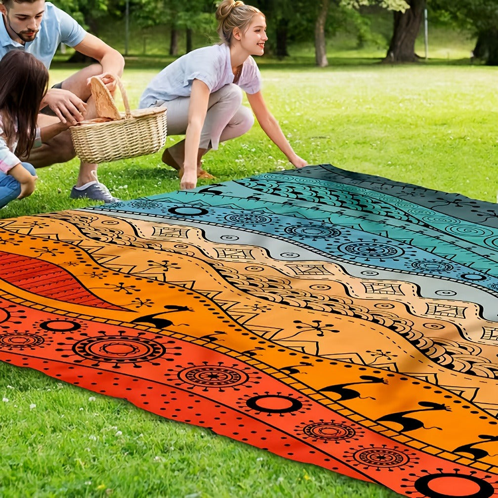 205 x 198cm Picnic Blanket with Orange, Aqua and Black Bohemian Animal Print and Matching Zip Carry Bag — image 2